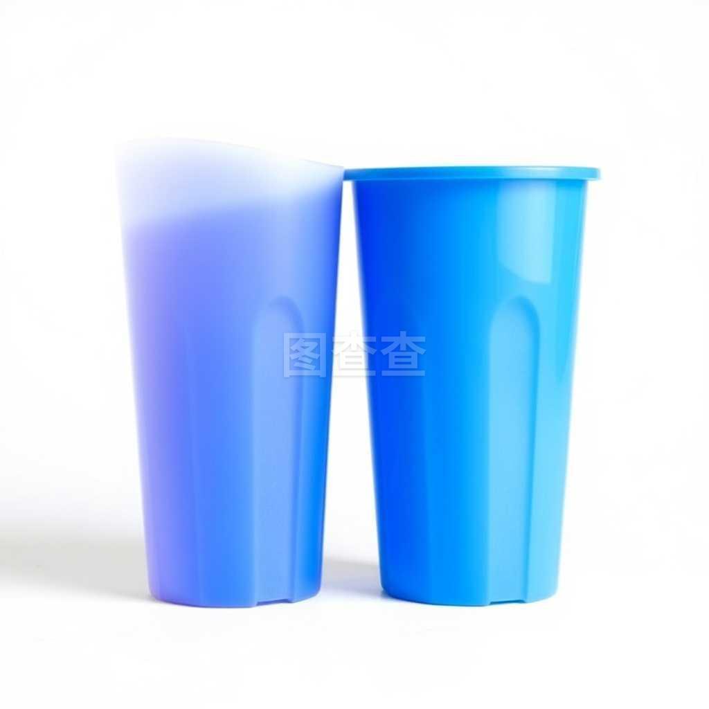 在白色背景上分離的藍(lán)色塑料杯